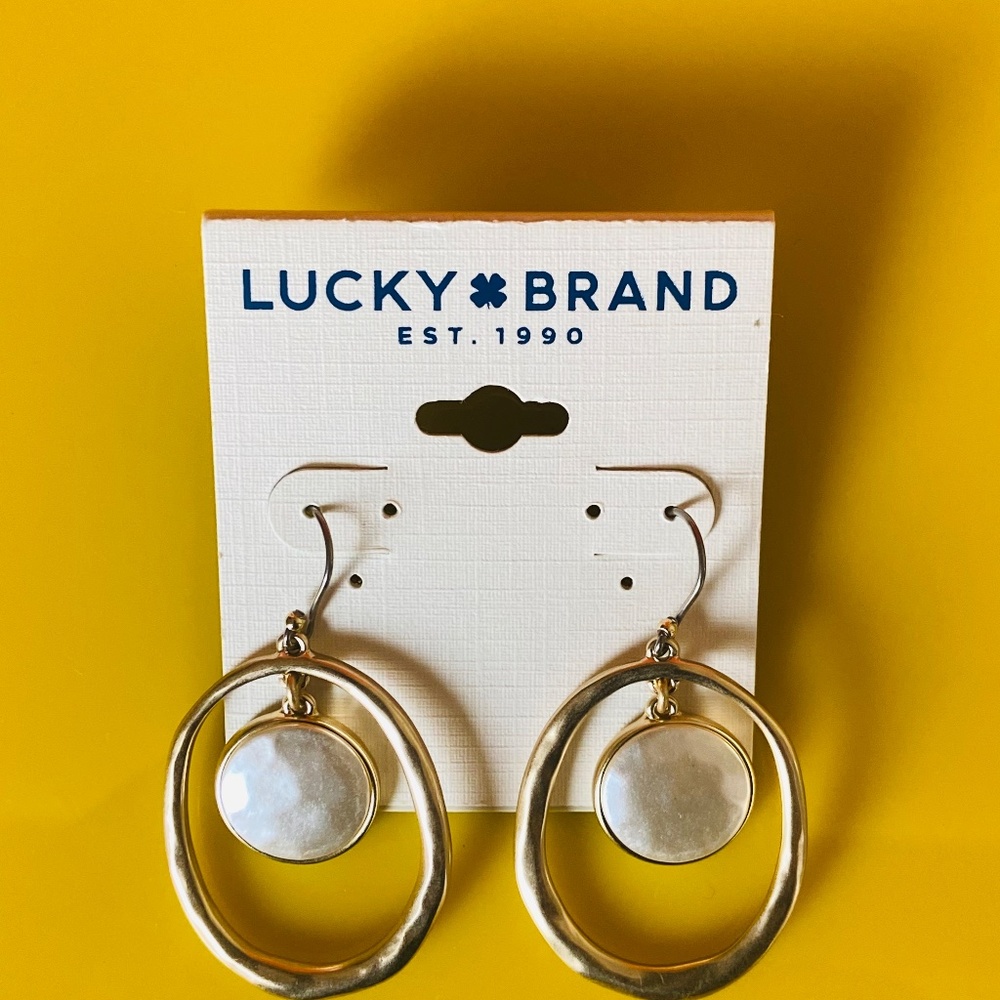 Lucky Brand Pearl Beaded Enamel Charm Earrings - Picture 2 of 4